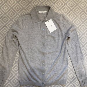 Almina Light Gray Button-Up Merino Wool Cardigan